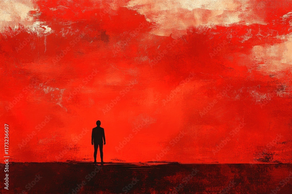 Fototapeta premium Solitary Figure Against a Crimson Sky