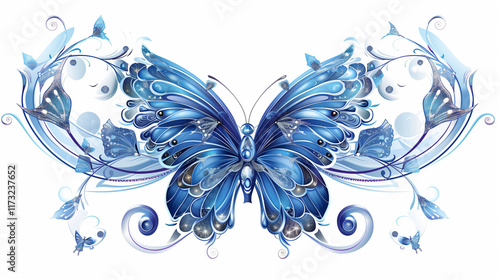 single blue butterfly isolated on white background for design, web banner