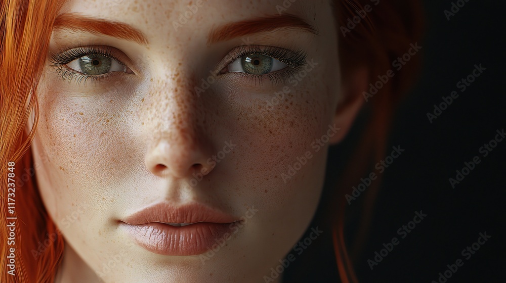 Close-Up of a Beautiful Woman with Red Hair and Freckles Close-Up of a Beautiful Woman with Red Hair and Freckles