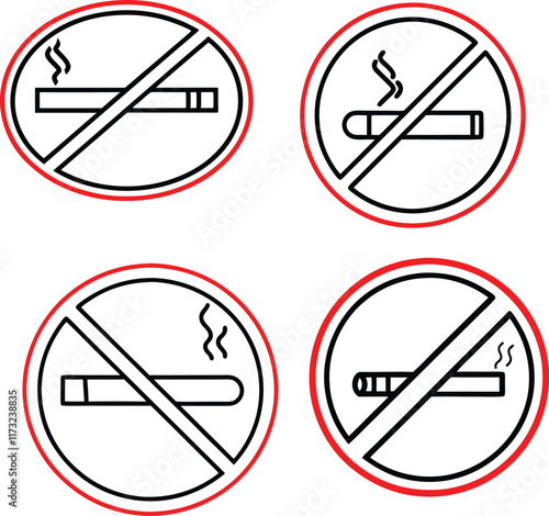 No smoking no vaping and smoking area sign set. Forbidden sign icon isolated on white background vector illustration.