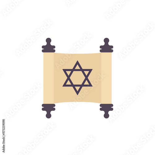 torah icon with paper scroll, flat vector design