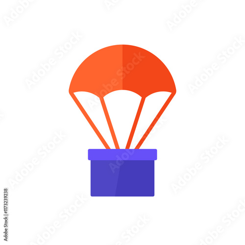 airdrop icon with parachute and box, flat design
