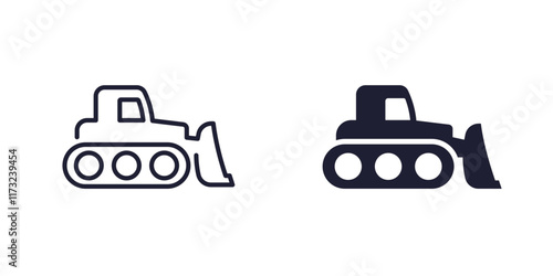 Crawler dozer icons, line and solid design