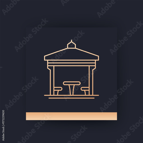 gazebo line icon, gold on dark