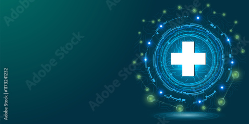 Vector medical research and technology background blue and green.