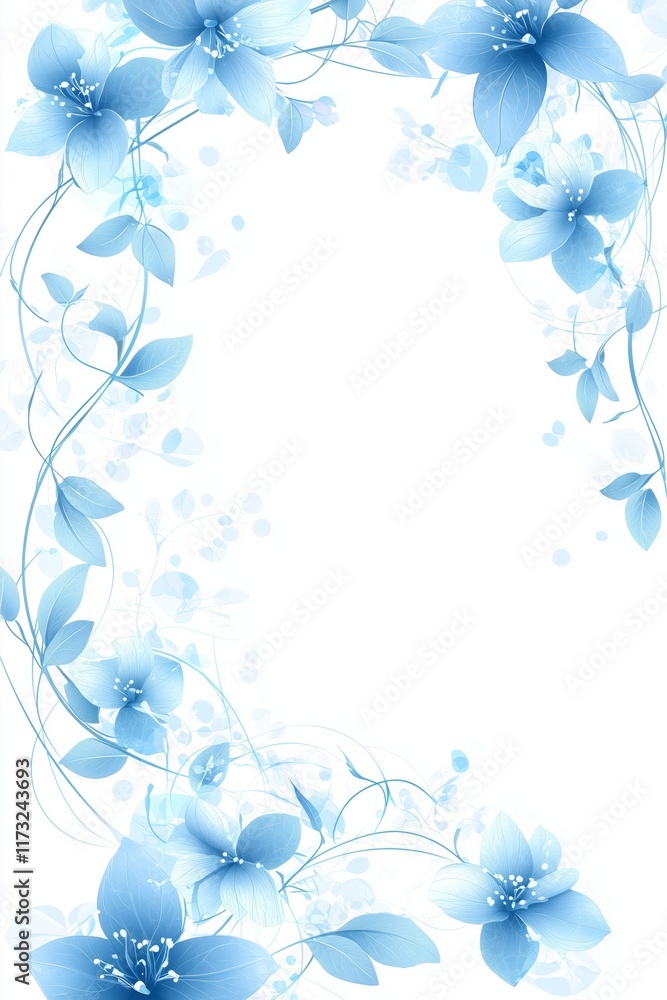 Vector postcard design with subtle floral vines in soft pastel blue around the border, blank for text in center. Vector postcard design with subtle floral vines in soft pastel blue around the border, blank for text in center.
