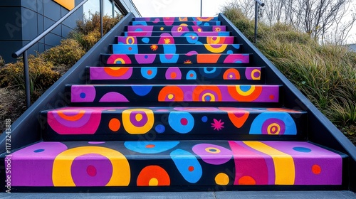 Colorful abstract painted stairs leading upwards. photo