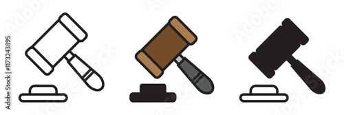 Gavel icon vector isolated on white background. Hammer icon vector. Judge Gavel Auction Icon Vector. Bid