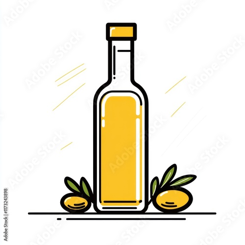 Olive oil bottle with olives illustration graphic design photo