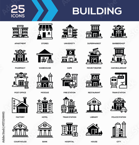 Building Black Glyph Icon Collection