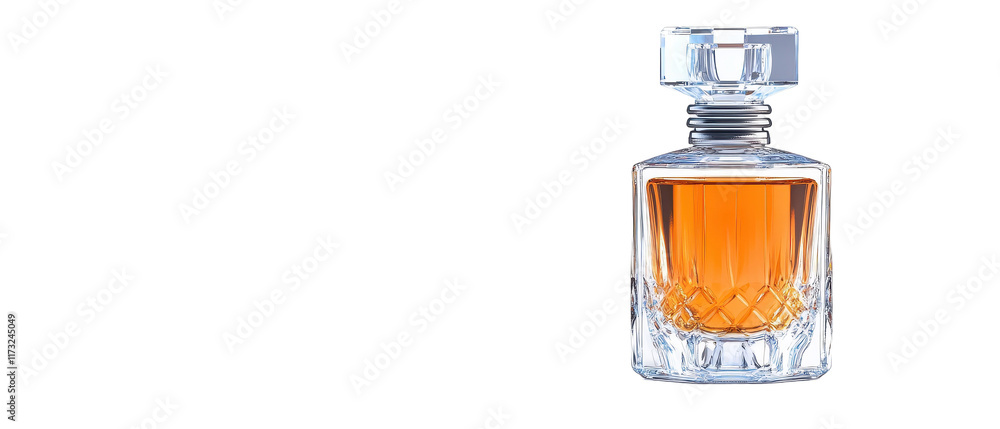 Elegant whiskey decanter with amber liquid. transparent background Elegant whiskey decanter with amber liquid. transparent background
