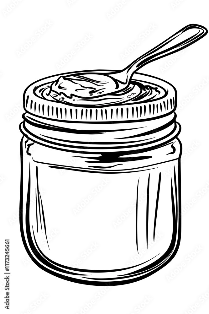Naklejka premium jar of peanut butter outline with spoon inside