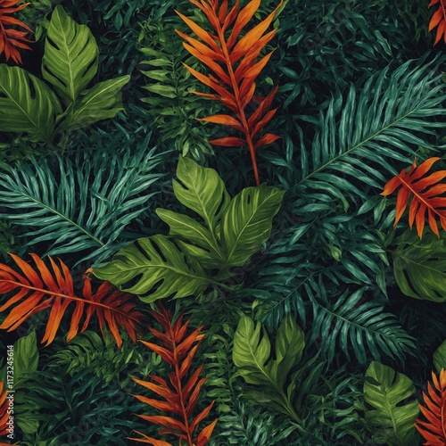 A kaleidoscope effect featuring tropical leaves.