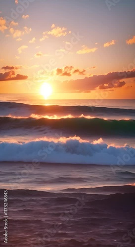 Sunset over the sea seamless looping 4K vertical