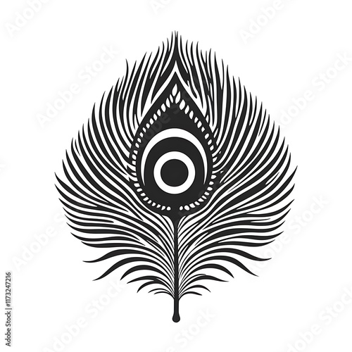 Stylized black peacock feather vector illustration.