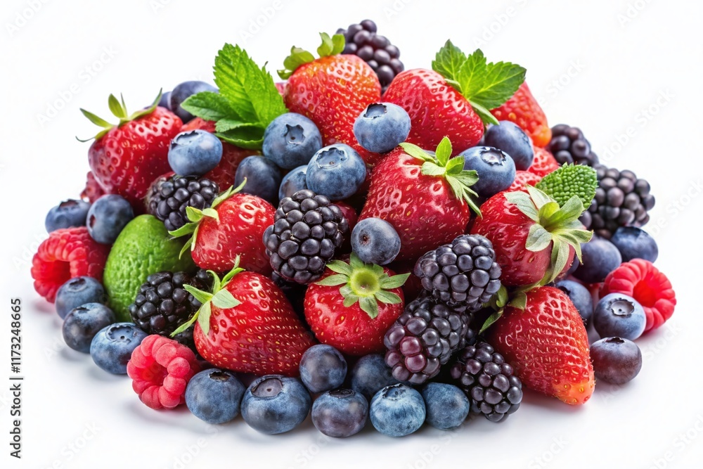 Obraz premium Fresh Mixed Berries Isolated on White Background - Vibrant Summer Fruit