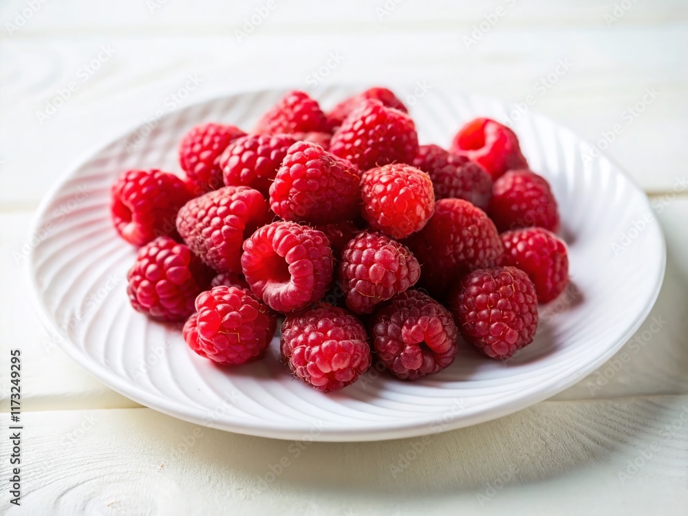 Fresh Raspberries on White Plate - Minimalist Food Photography Fresh Raspberries on White Plate - Minimalist Food Photography