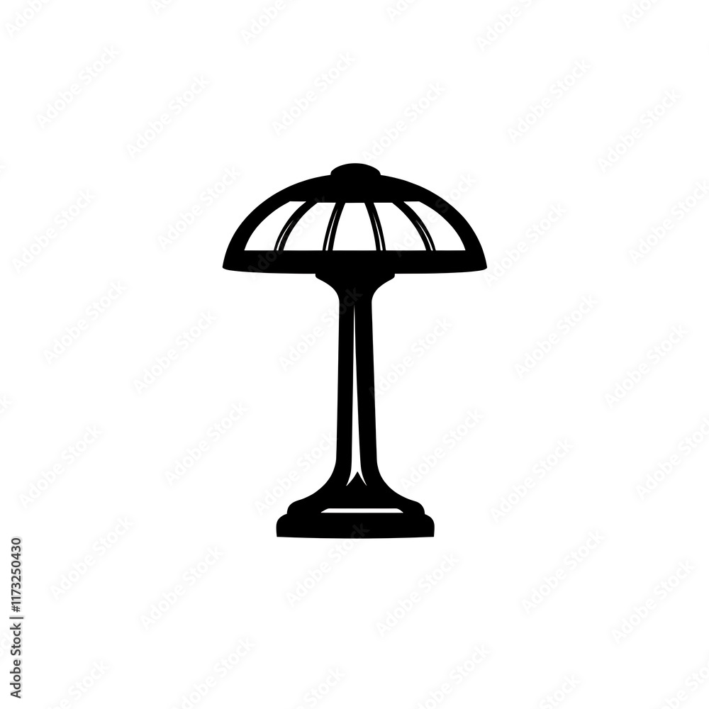 Black table lamp icon with rounded shade isolated on a white background. Black table lamp icon with rounded shade isolated on a white background.