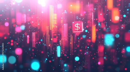 Wallpaper Mural Floating Business Symbols in Surreal Dreamscape with Glowing City Skyline Torontodigital.ca