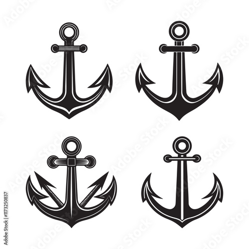 Set of Anchors silhouette, black and white silhouette, vector and illustration