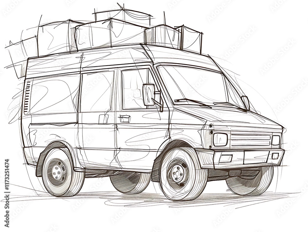 Fototapeta premium delivery van outline with packages on side