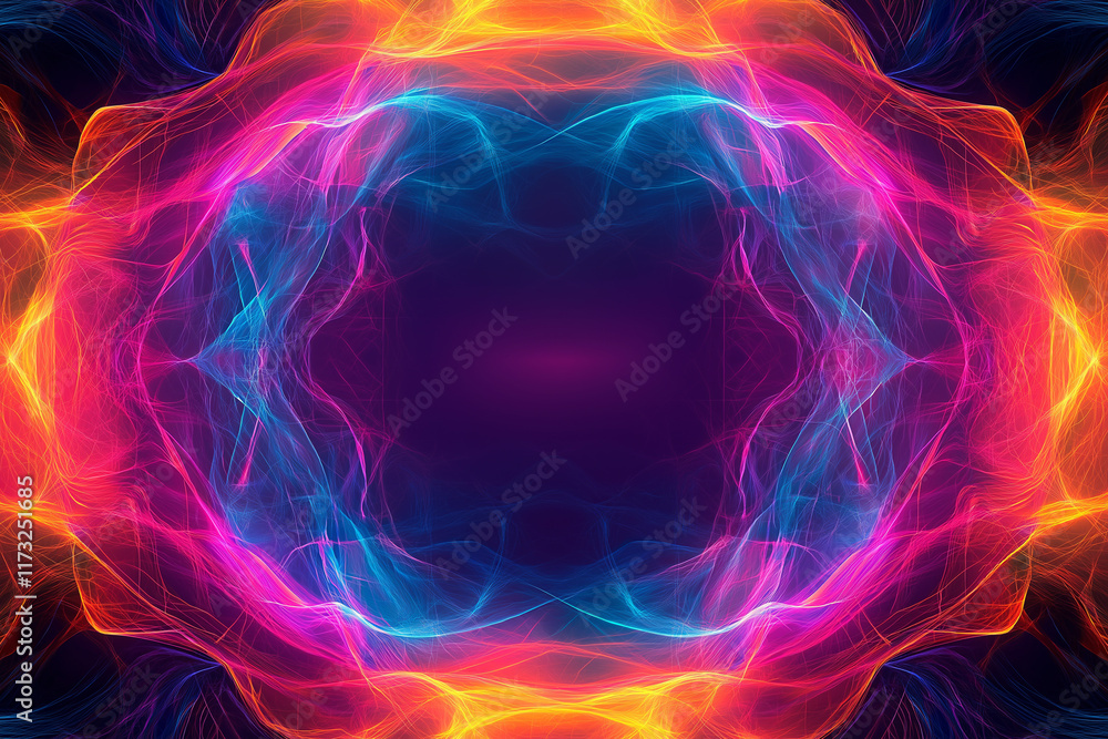 Obraz premium Abstract background. Blue and purple neon light rays speed through a motion background creating a futuristic look, space tunnel or wormhole time travel effect.