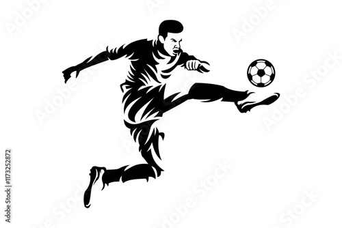 Football league banner design with soccer ball. Soccer or football player hitting ball. Soccer Banner Template design Vector.