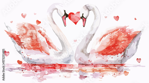 Swans Love Heart Watercolor Romantic Illustration