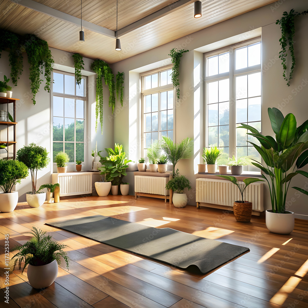 Minimalistic Indoor Yoga Setup with Natural Light Minimalistic Indoor Yoga Setup with Natural Light