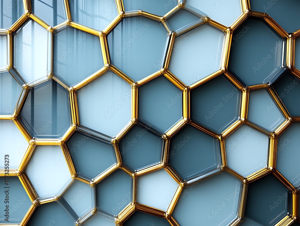 Obraz premium Abstract hexagonal gold and blue pattern.