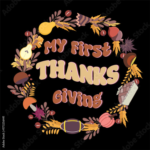 Thanksgiving day typography t shirt design template. My first thanksgiving photo