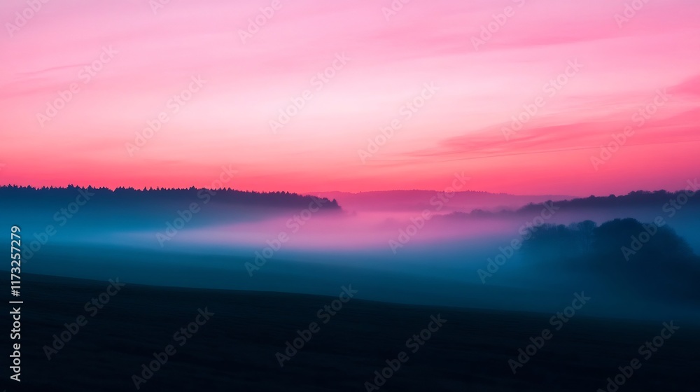 Romantic Foggy Landscape With Heart-Shaped Silhouette at Dusk Romantic Foggy Landscape With Heart-Shaped Silhouette at Dusk