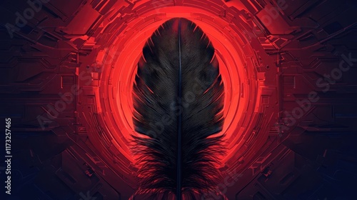 Feather abstract background idea. A captivating digital feather design set against a vibrant red and black background.