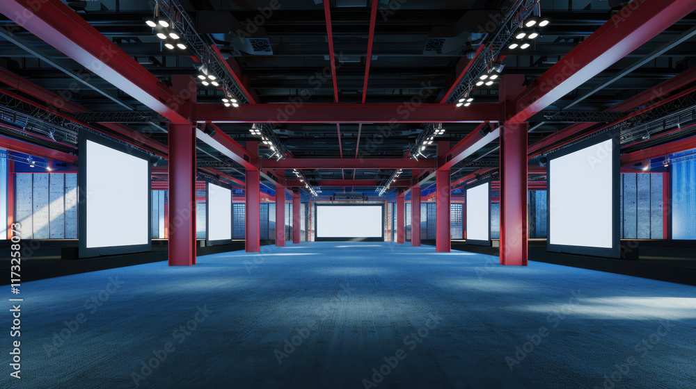 Fototapeta premium modern exhbition stage with large blank billboard