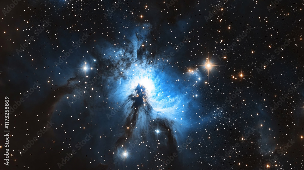 Naklejka premium Blue galaxy wallpaper with stars on dark night sky. fantasy astronomy science cosmos, universe or space nebula, beautiful glowing backdrop.