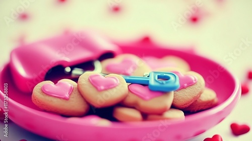 Pink Heart Cookies with Key Romantic Valentine's Day Treat