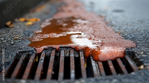 Oil Spill on Street Grate Drainage System