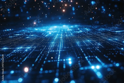 Vibrant blue tech-themed design digital universe visual art futuristic environment wide perspective abstract concept