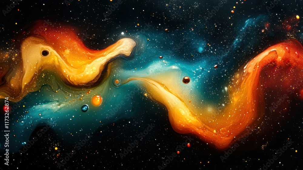 A vibrant cosmic scene depicting swirling colors and celestial bodies in space. A vibrant cosmic scene depicting swirling colors and celestial bodies in space.