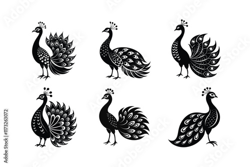 peacock silhouette vector art illustration