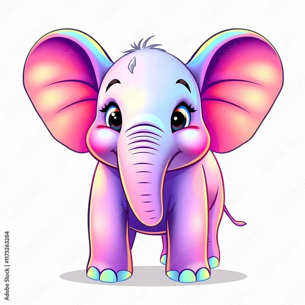 Fototapeta premium Cute Rainbow Elephant: A sweet and playful illustration of a colorful cartoon elephant with a bright and vibrant rainbow design. perfect for children's books, baby showers, and more. 