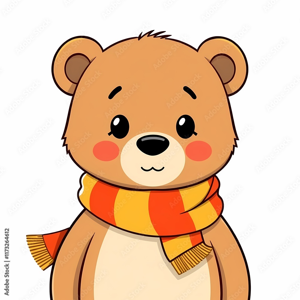 Fototapeta premium Adorable Cartoon Bear in Scarf 