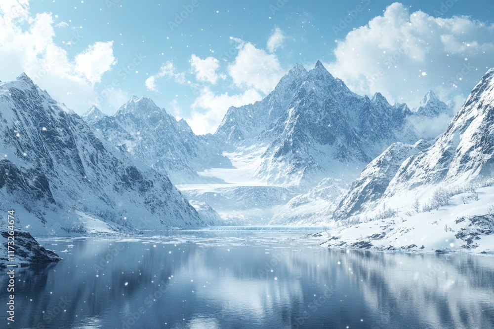 Obraz premium Majestic winter landscape scene snowy mountains serene nature photography alpine environment wide angle view frosty serenity