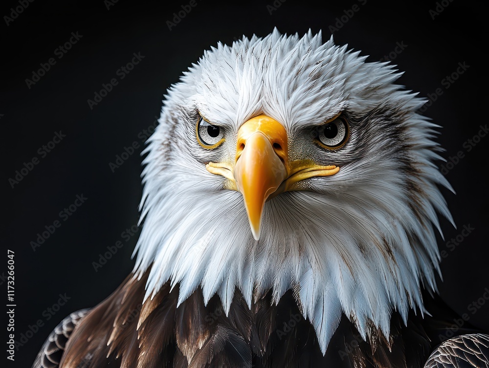 A magnificent bald eagle captured in a breathtaking close-up, displaying its intense gaze and powerful features that embody the spirit of strength and majesty A magnificent bald eagle captured in a breathtaking close-up, displaying its intense gaze and powerful features that embody the spirit of strength and majesty