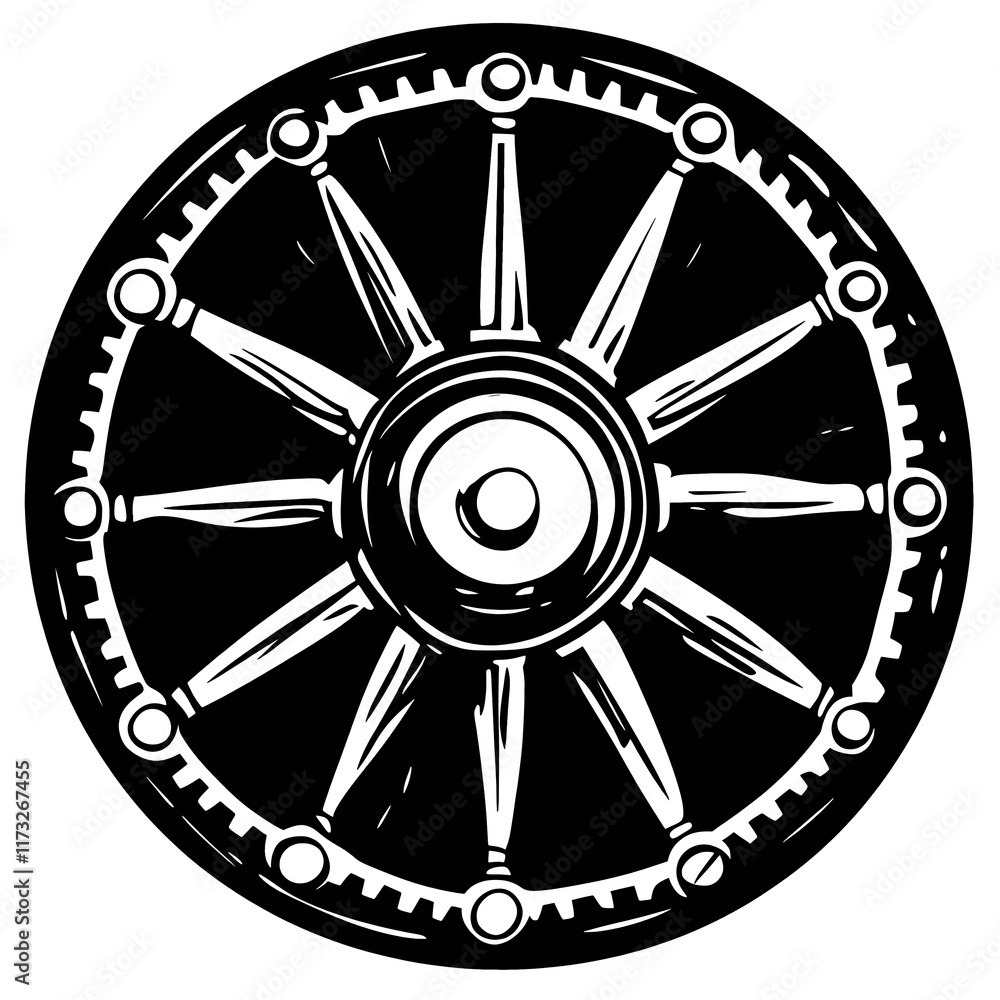 Fototapeta premium Black ornate steering wheel design.