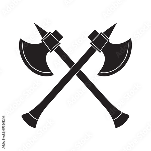 Crossed axes silhouette, black and white silhouette, vector and illustration