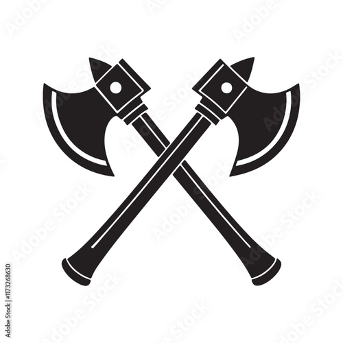 Crossed axes silhouette, black and white silhouette, vector and illustration