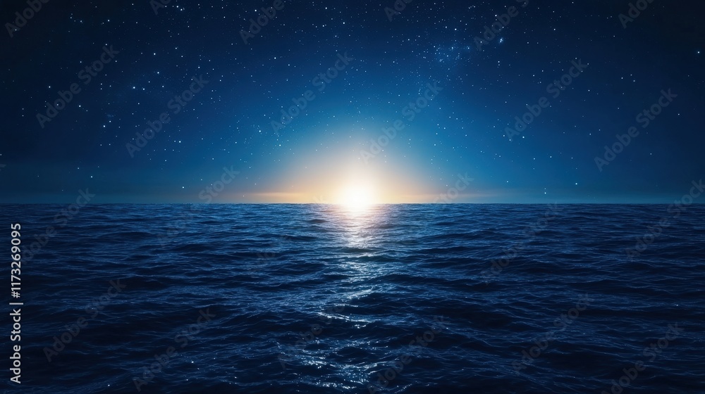 Naklejka premium Radiant Sunlight Glimmering on Tranquil Ocean Waves Under Clear Blue Sky Evoking a Sense of Peace and Natural Beauty in Coastal Paradise Scene