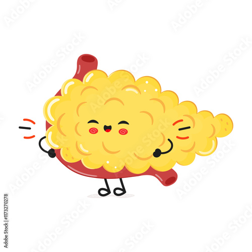 Pancreas laughs character. Vector hand drawn cartoon kawaii character illustration icon. Isolated on white background. Pancreas character concept