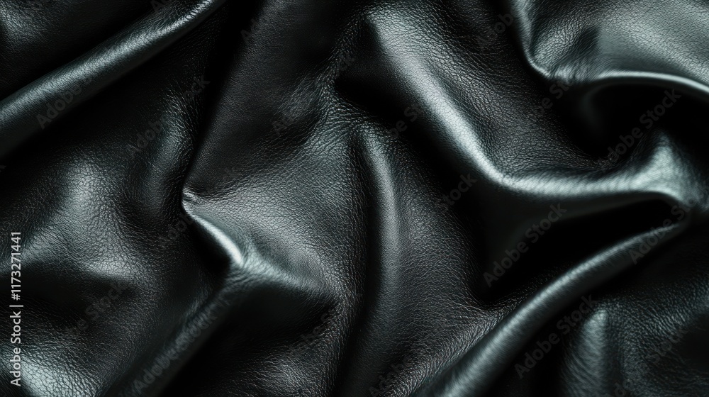 Close-up of smooth, dark leather fabric showcasing its texture and sheen. Close-up of smooth, dark leather fabric showcasing its texture and sheen.